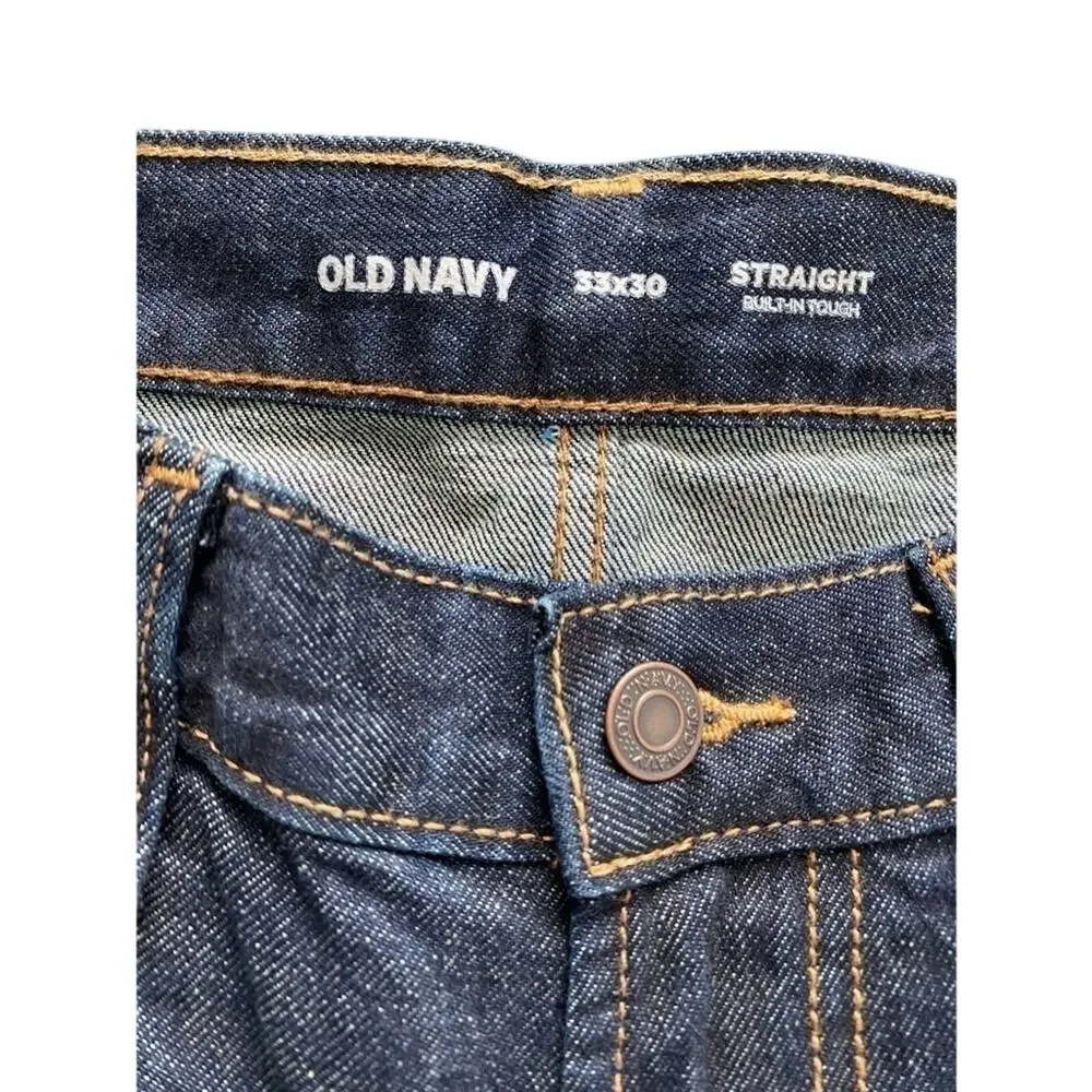 OLD Navy Men's 33X30 Straight Leg Built-In Tough Dark Wash Workwear Jeans‎ Biker